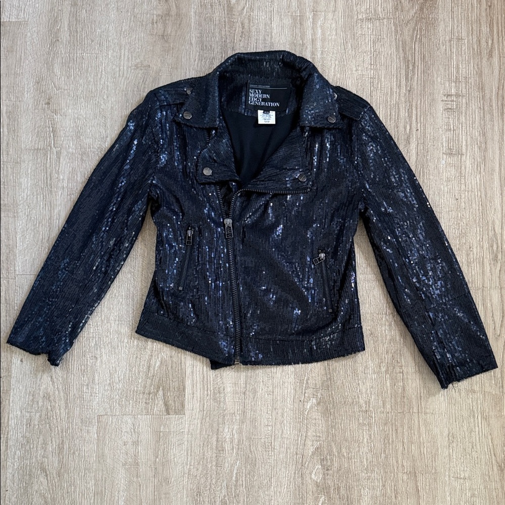Black Sequin Moto Jacket – Edgy Glam Statement Piece